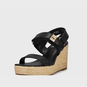 Steve Madden Black and Tan Wedge Sandals with Espadrille Platform